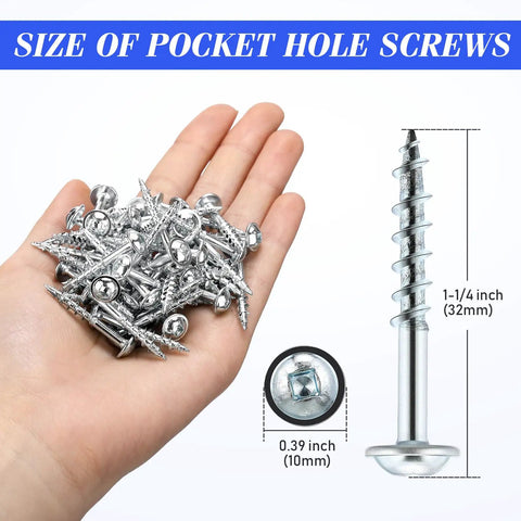 Heavy Duty 1200 Piece Pocket Hole Screws Bulk 8 By One And A Quarter Inch Zinc Pocket Wood Screws in hand, close-up