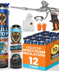 Heavy Duty Spray Foam Insulation Kit Class A Fire Rated R Value 8 24 includes 12 cans, pro spray gun, gloves, and cleaning fluid.