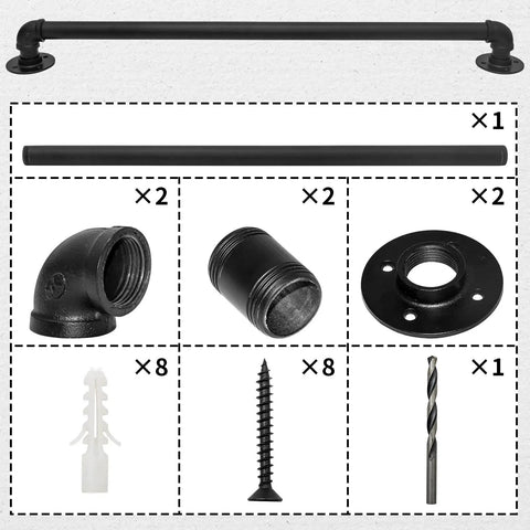 Kick Up Your Safety Game With This Heavy Duty Wall Handrail 3 Feet Long parts including pipe and brackets for installation.