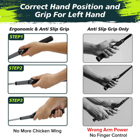Weighted Golf Swing Trainer and Grip Trainer for Indoor Practice ergonomic anti-slip grip for left hand instruction