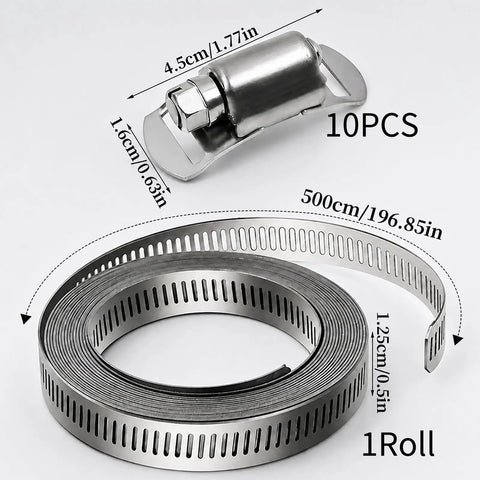 Grab This 16 Ft DIY Stainless Steel Hose Clamp Assortment Kit With Cut-To-Design Strap And Secure Fasteners For All Your HVAC Ducts Pipes Mufflers And Projects You Need To Fix Right Now, 16ft roll and 10 fasteners