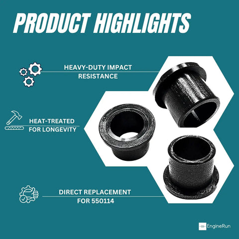 Beefy Heavy Duty Flanged Bushing Drop In Replacement For Ariens Gravely Zero Turn Lawn Mower Built Tough For Steering Linkage Deck Pivot Sleeve Bearing Direct OEM Fit 5500114 Two Pack Upgrade with highlights of durability features.