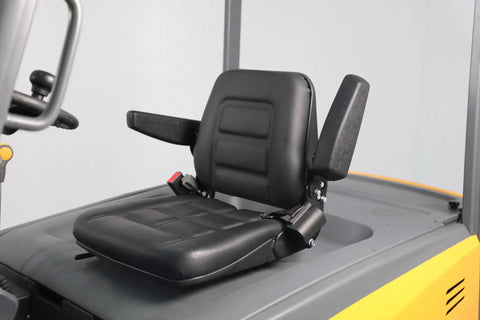 Close-up of the black seat with armrests for the 4 Wheel Electric Forklift Truck With 6600 Lb Capacity, Built Tough For The Daily Grind.