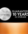 CR2032 3V Lithium Coin Battery 6 Pack with Duracell branding, showcasing 10-year storage guarantee.