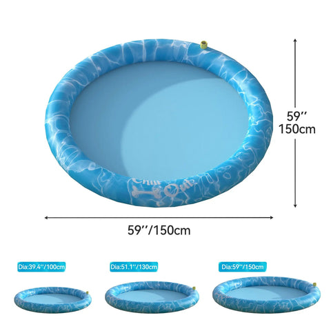 59-inch blue Ultimate Outdoor Dog Splash Pad For Summer Fun with anti-slip sprinkler pool design.