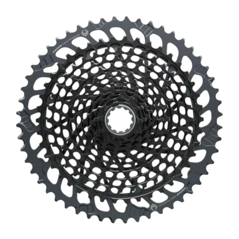 X01 Eagle XG-1295 12-Speed Cassette with 10-52T range showing durable steel and aluminum cogs in top view