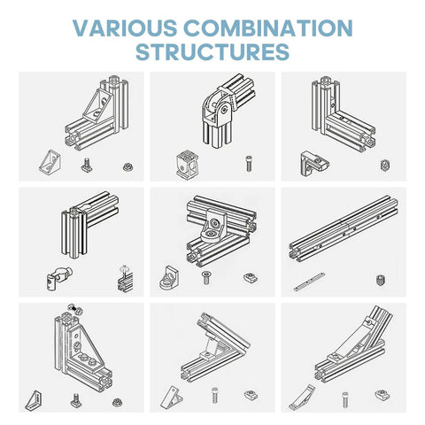 Various combination structures using V Slot 2020 Aluminum Extrusion 800mm Length European Standard Anodized Black Finish Linear Rail.