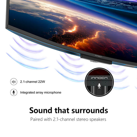 49 Inch OLED Curved Ultrawide Gaming Monitor That Cranks Out 5120x1440, 240Hz, 0.03ms, built-in speakers close-up view.