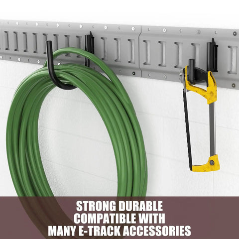 Heavy Duty E Track Hooks Set Built Tough, 8 Piece J Hook And Double Hook Steel Hangers For 2 Inch And 4 Inch Rails