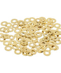 Hardened Brass Flat Washers Assortment Kit 110 Pack M3 Copper Crush Washers scattered, showing 7mm diameter and 0.5mm thickness.