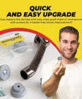Man holding Door Stopper Replacement Rubber Tips for Kickdown and Drop Down Doors, Ribbed Foot for Positive Hold package.