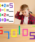 Child using 100 Piece Linking Cubes Set For Math Manipulation Colorful Counting Blocks For Classroom And Home STEM Activities.
