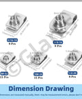 54 Piece Assorted U Style Clip On Nuts Crafted From Grade 304 Stainless Steel Snap Tight To Auto Fender And Dash Panel Hardware dimensions and sizes.
