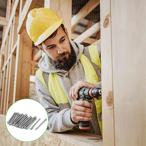 Worker using drill with 100 Pack M3 X 40mm Socket Head Cap Screws Kit In 304 Stainless Steel visible, ideal for DIY and hardware projects