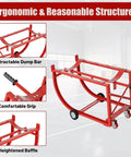 Heavy Duty Rolling Drum Cradle With Ride Like Butter Wheels And Ergo Grip Handle 600 Lb Capacity showing ergonomic design and retractable dump bar.