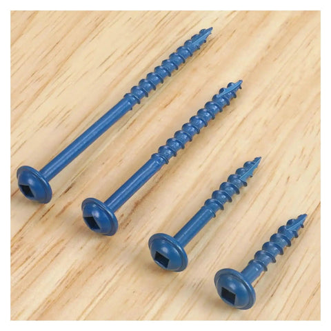 Pocket Hole Screws 8x1 Inch Blue Coated With Square Drive And Included Driver Bit on wood surface