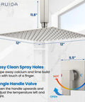 Shower Faucet Set And Handle Kit For Ceiling Mount Rainfall System, Single Function Trim, 12 Inch Square Head Brushed Nickel