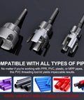 Dual Function PVC Pipe Threader Kit for internal and external threading in one half inch, three quarter inch, and one inch pipes.