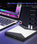 8 In 1 External CD DVD Drive With USB 3.0 And Four USB Ports And Two TF SD Card Slots Type C Compatible High Speed Data Transfer For Laptops Desktops PCs connected to laptop