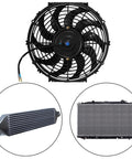 Universal Drop In 12 Inch Electric Radiator Cooling Fan Push Pull Kit Full Mount Hardware 12 Volt 80 Watt 1650 Cfm close-up view.