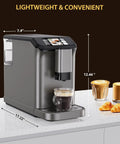 No Hustle Automatic Espresso Machine With Built In Grinder And Milk Frother Steam Wand 15 Adjustable Grind Levels Quick Heat Tech with coffee and croissants.