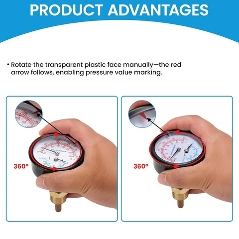 Dual Display Boiler Gauge Kit With 2.5 Inch Dial That Reads Pressure And Temperature, 0 To 75 PSI And 70 To 320 Fahrenheit, hands adjusting gauge