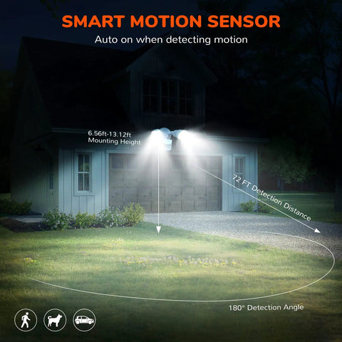 Led Outdoor Motion Sensor Flood Light With 180 Degree Detection And 65 Foot Range illuminating driveway at night