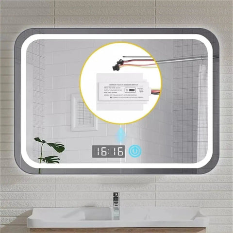 Bathroom Vanity Mirror With Touch Sensor Built In Clock And Temperature Display Capacitive Touch Switch Over Sink