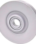 V Groove Idler Pulley Wheel For Power Transmission Three And A Half Inch Diameter With Five Eighth Inch Bore For 4L A And 5L B Belts Fits Compressors Industrial Fans Lawn Mowers And General Belt Drive Applications, showing pulley wheel front view.