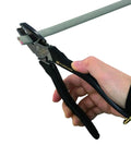 Hand using High Leverage Side Cutting Pliers 8 Inch Workhorse Wire Cutter For Steel Wire AWG 12 Copper Wire AWG 11 Black And Gold Finish