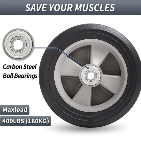 8 Inch Solid Rubber Flat Free Tire And Wheel With Ball Bearings Half Inch Axle Bore 2 Inch Offset Hub Close-up