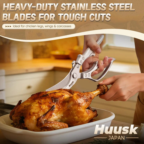 Heavy Duty Poultry Shears For Effortless Cutting And All Purpose Kitchen Scissors With Sharp Durable Blades, Ergonomic Handles, Ideal For Trimming Drumsticks, Wings, Thighs, Ribs, And Both Raw Or Cooked Poultry, cutting roast chicken