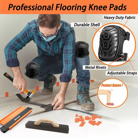 6 In 1 Heavy Floor Install Kit For Laminate And Vinyl Plank, Pro Tapping Block And Push Tongue And Groove Tool, Seam Setter, Mallet Free Design For Tight Joints, Easy DIY Flooring Tools For Faster, Cleaner Installations. flooring knee pads with straps