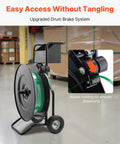 Road Ready Banding Strapping Cart For Pet And Polypropylene Coils with upgraded drum brake and green strap, mobile dispenser.