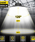 UFO LED High Bay Light 240W 190W 140W Adjustable Workhorse 33600LM Tunable 3000K 5000K 0-10V Dimmable IP65 Bay Fixture For Warehouse Factory Garage Gym UL Listed