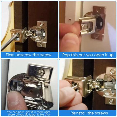 Installation steps for 55 Piece Door Hinge Shims and 86 Degree Cabinet Restrictor Clips Kit for Blum 38C315B3 hinges.