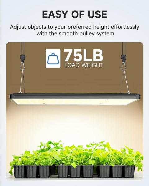 8 Ft Adjustable Ratchet Tie Downs 4 Pack With Quick Lock Pulley System And 75 Lb Per Strap Capacity shown with grow lights over plants
