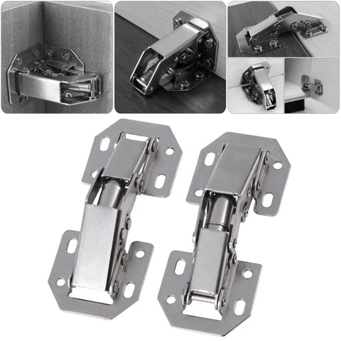Ten Piece NoDrill Furniture Hinges delivering NoFuss Cabinet Mounts and ZeroSlot setup, showcasing durable zinc alloy construction for cupboards.