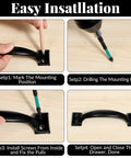Easy installation steps for Two 5.5 Inch Black Door Pulls With Mounting Screws for sliding doors, cabinets, and drawers in a matte finish.