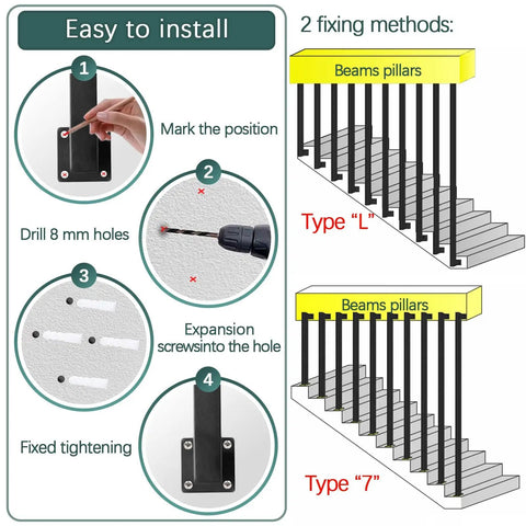 Installation guide for Interior Wrought Iron Stair Handrails With Rust Resistant Nano Coating and Secure Safety Grab Bars.
