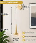 XYDikssn Gold Wall Sconce product dimensions showing 29.53 in height, 10.24 in length, and 4.72 in width.