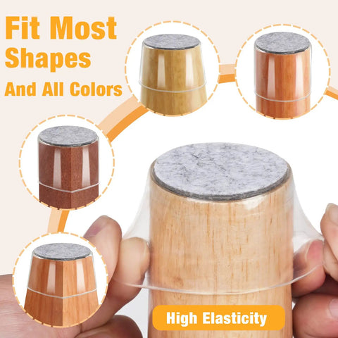 Upgraded 24 Pack Silicone Chair Leg Caps With Felt Pads, Clear No Slip Easy Glide Furniture Foot Protectors on various chair legs