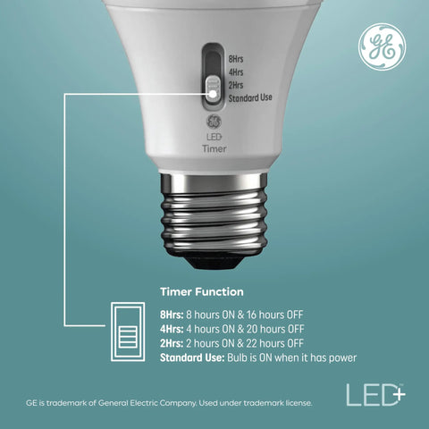 Smart LED A19 Light Bulbs With Built In Timer Auto On Off Schedule 2/4/8 Hour Increments Set It And Forget It Simple Setup