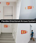Glow In The Dark Emergency Exit Signs 2 Pack Photoluminescent Vinyl For 50 Feet Visibility No Wiring Needed Flexible Arrows System For Easy Setup Lets You Show Clear Safe Path In Any Hallway Or Stairwell, exit signs on hallway and stairwell walls