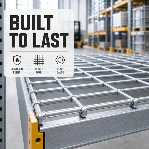 Heavy Duty Galvanized Steel Pallet Rack Wire Decking Panel Damn Tough 50X100 Mesh Silver Industrial Warehouse Deck Built To Hold Up A Ton For Secure High Capacity Storage Rack System