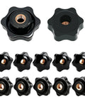 Rock Solid No Sweat 12 Pack Star Knobs M8 Thread Knurled Clamping Nuts, matte black, heavy duty design for fast adjustments.