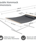 Cozy Double Hammock With Sturdy Wooden Stand For Outdoors, Fade Resistant Quilted Polyester Fabric, 475 Lb Capacity, Dark Gray.