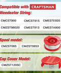 Weedeater String That Fits Craftsman Weed Wacker 0.065 Inch 30 Ft Auto Feed Replacement Spool Line 10 Pack, models shown.