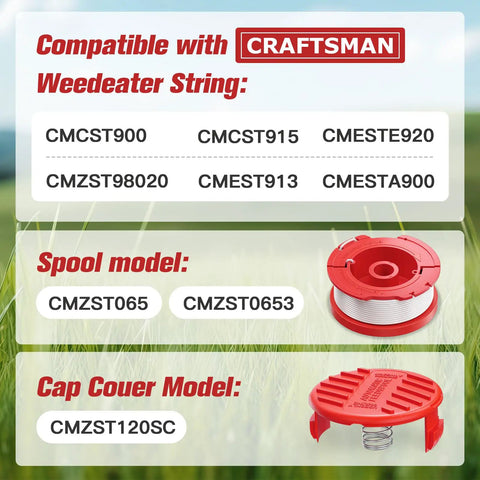 Weedeater String That Fits Craftsman Weed Wacker 0.065 Inch 30 Ft Auto Feed Replacement Spool Line 10 Pack, models shown.