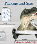 Dino Themed Toilet Paper Holder Adhesive Wall Mount with dimensions. Funny Kid Friendly Bathroom Decor, easy install roll holder.